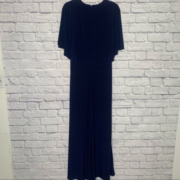 NWT Eliza J Navy Blue Embellished Cape Maxi Gown - Picture 5 of 16